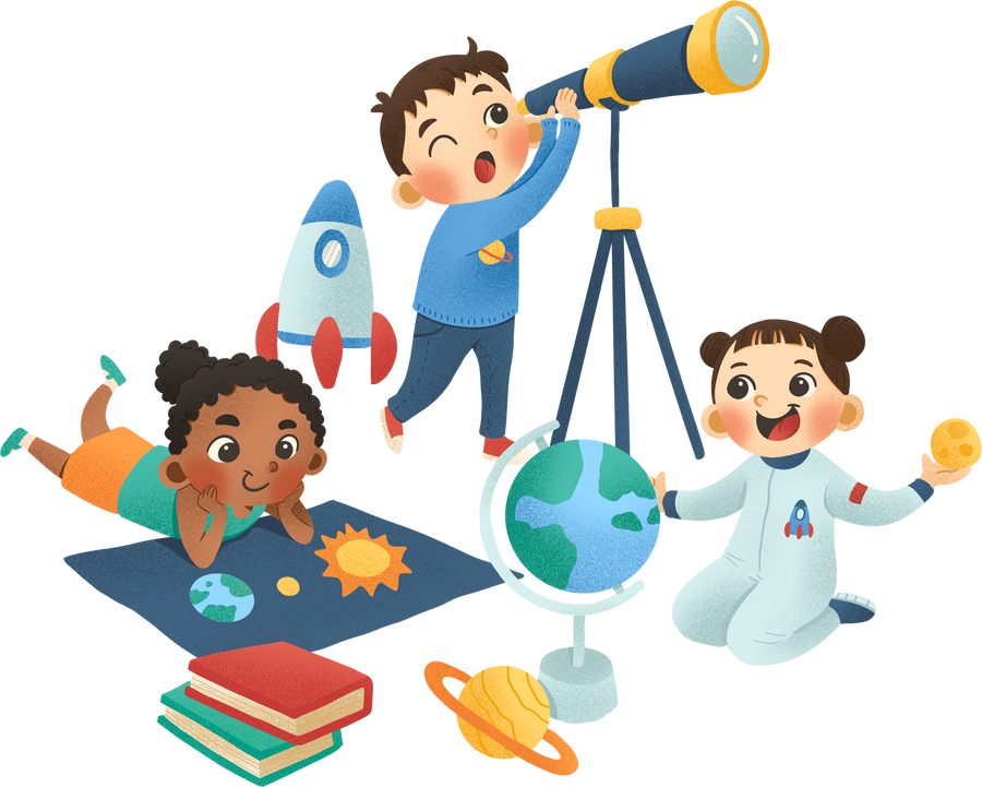 Kids Learning Astronomy Illustration